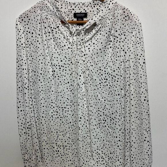 Jones & Co Jones New York Women's White Black Dotted Ruffled Blouse Size XL - Picture 1 of 9